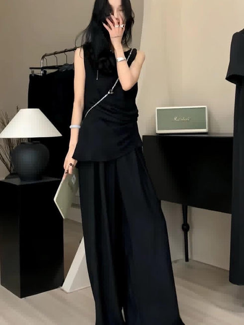 Women Casual side Knot Design Sleeveless Tops With Pants